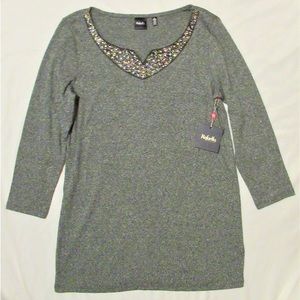 RAFAELLA womens size small bling vneck top salt and pepper NWT